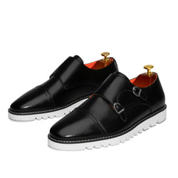Double Monk Strap Leather Sneaker Black