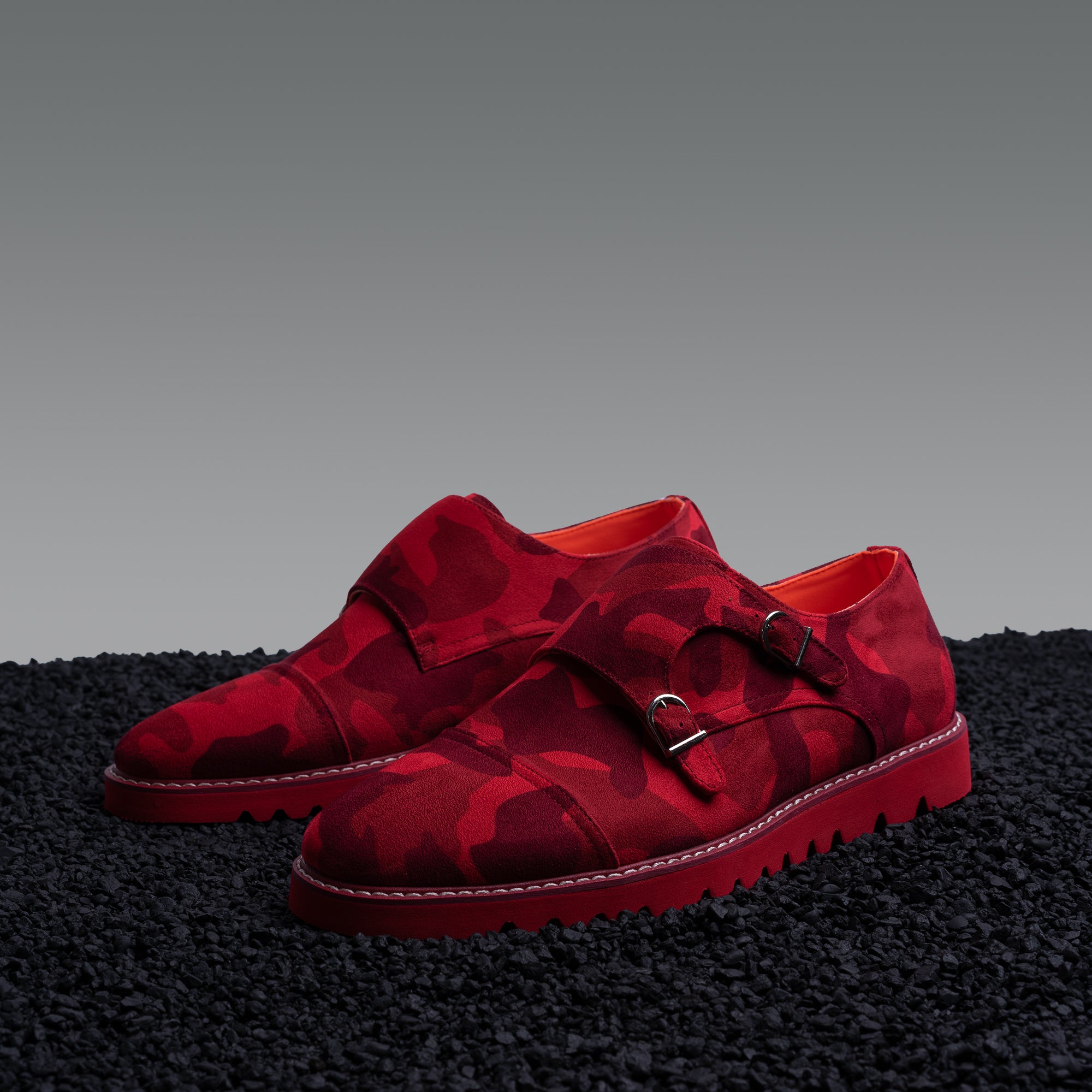 Double Monk Strap Suede Sneaker Red Camouflage