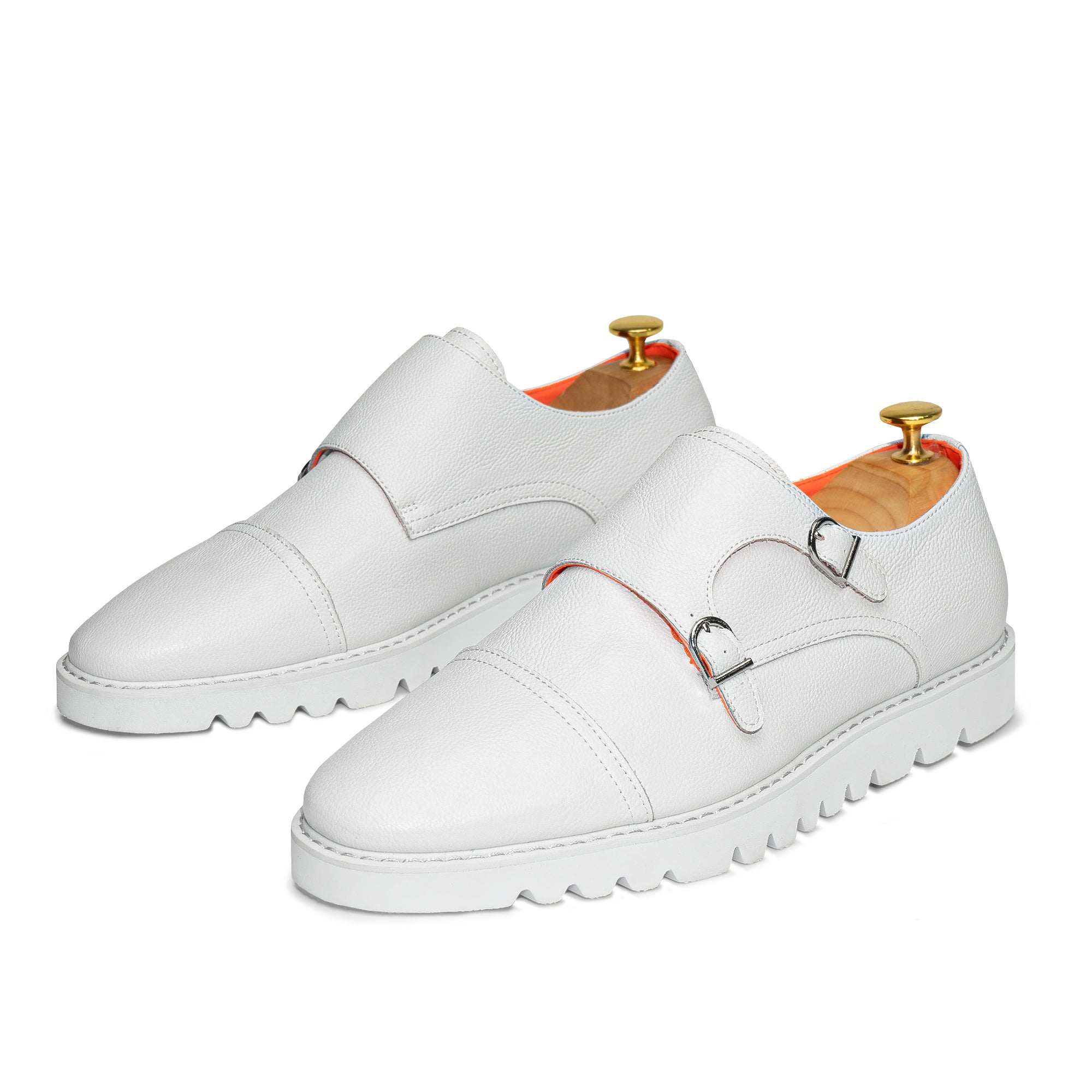Double Monk Strap Leather Sneaker White